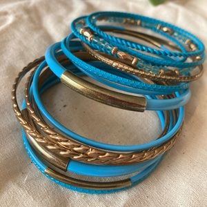 Blue and Gold Bohemian Bangle Set